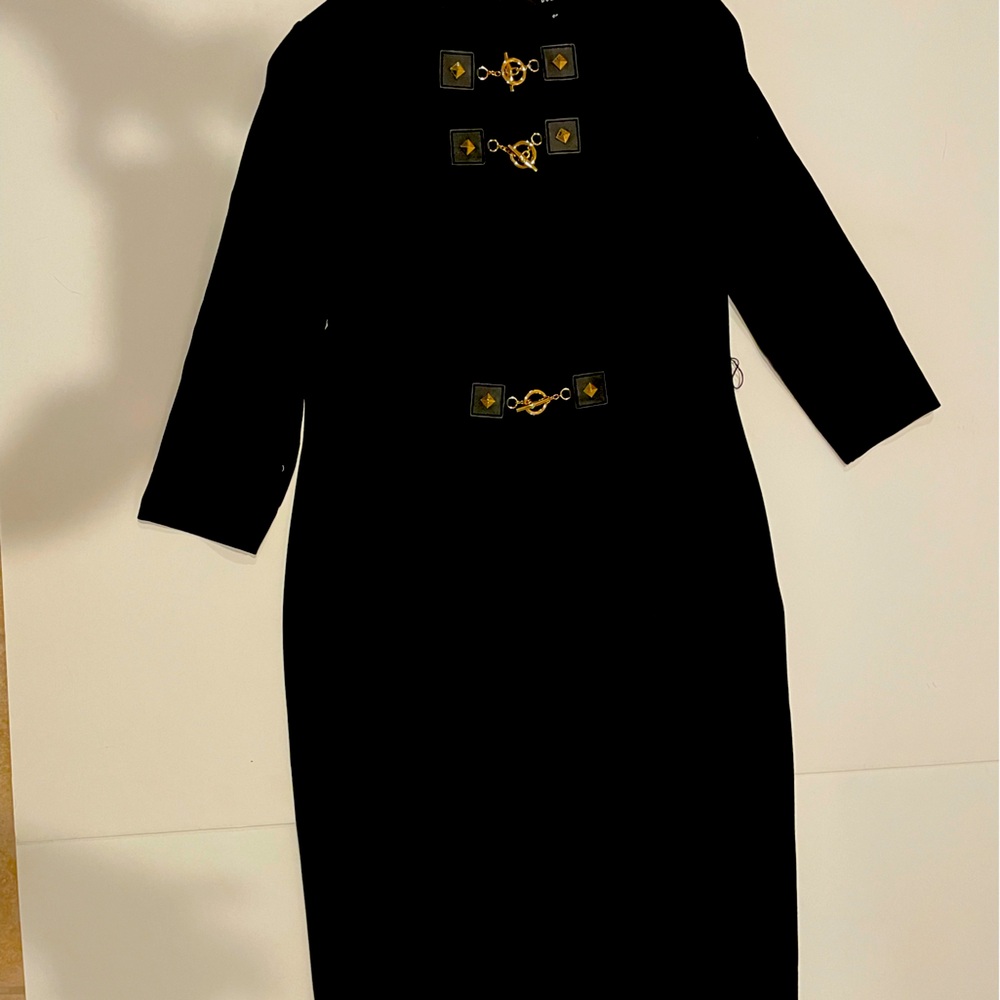 Elegant Doncaster Black Dress with Gold Accents